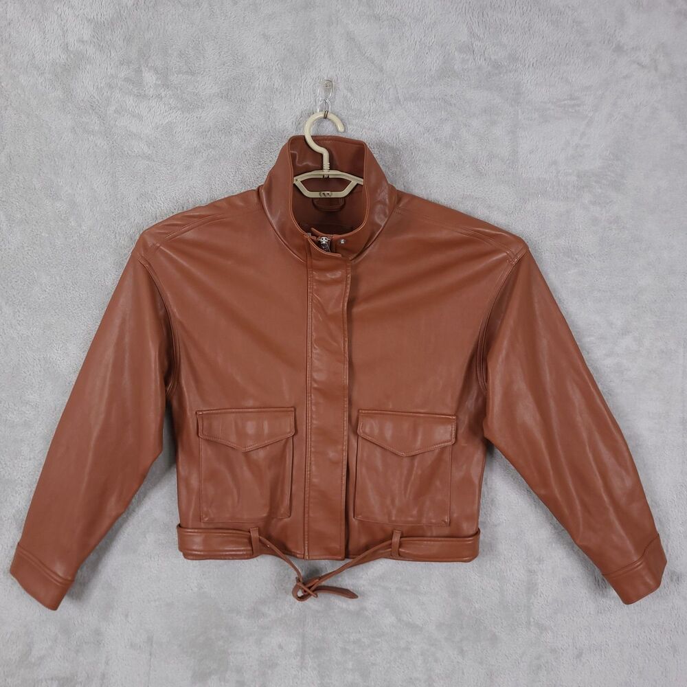 Abercrombie & Fitch Jacket Large Tan Vegan Leather Moto Zip Up Biker Full Zip
